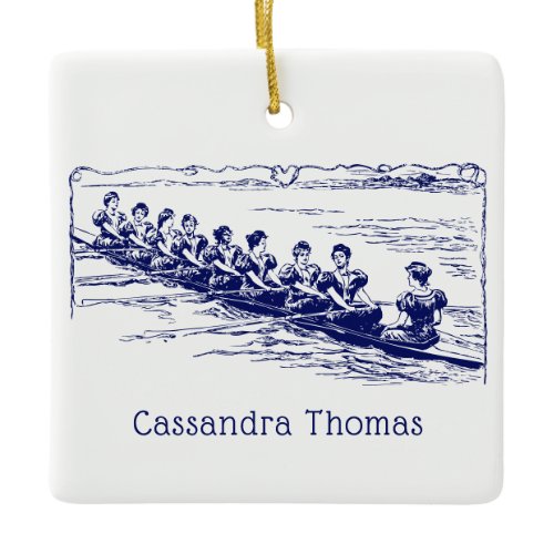 Vintage Late 1800s Women Rowers Crew Team on Lake Ceramic Ornament