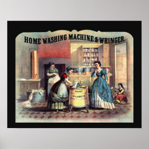 Vintage Late 1800's Women & Washing Machine Scene Poster