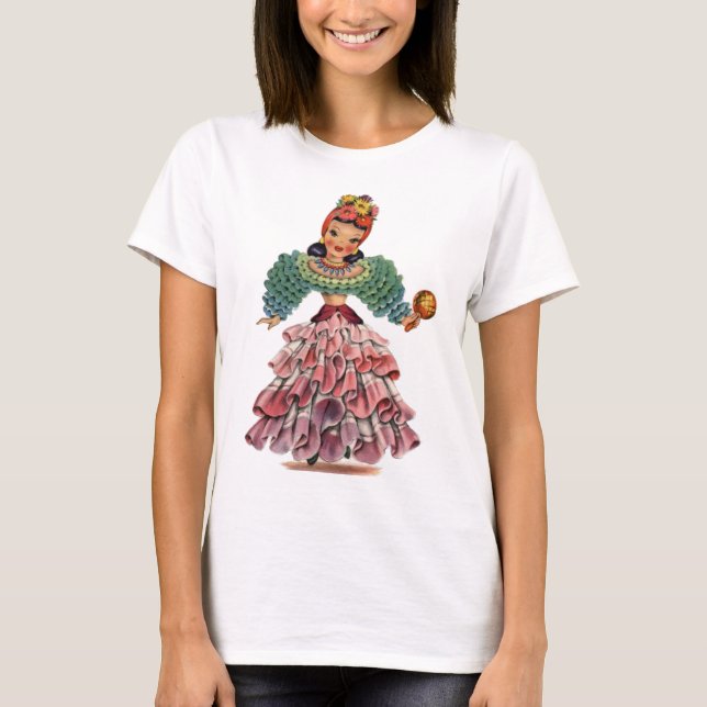 Vintage Latin dancer girl traditional dress T-Shirt (Front)