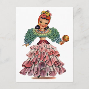 Vintage Latin dancer traditional dress Postcard