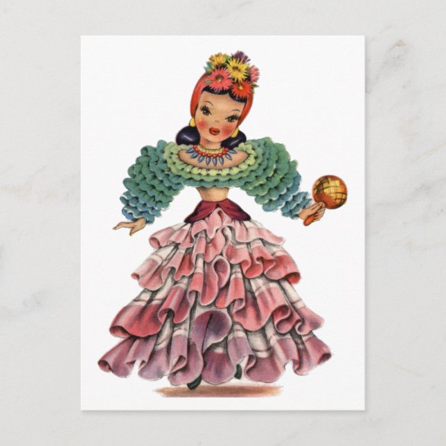 Vintage Latin dancer traditional dress Postcard (Front)
