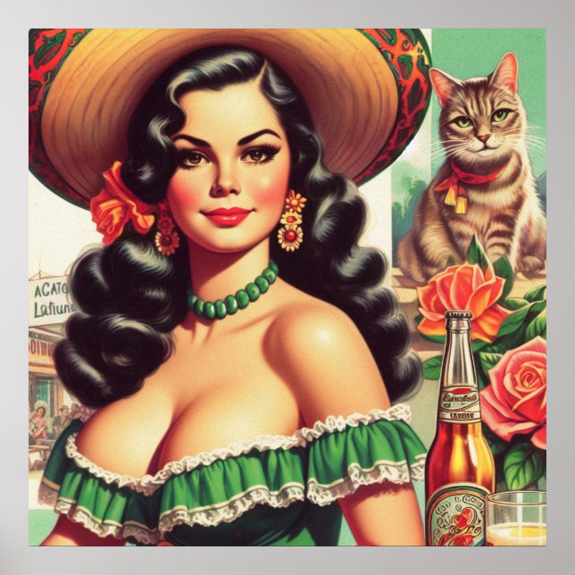 Vintage Latina Illustration Poster (Front)