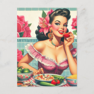 Vintage Latina Pin-Up Painting Postcard
