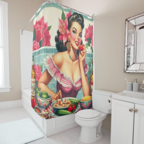 Vintage Latina Pin_Up Painting Shower Curtain