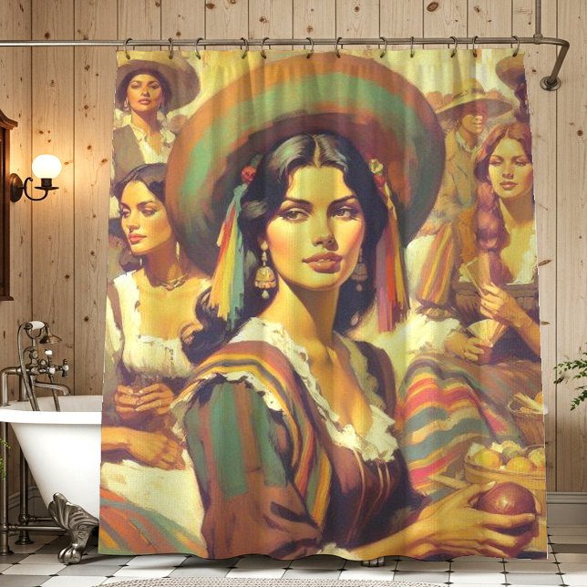 Vintage Latina Woman Painting Shower Curtain (Creator Uploaded)