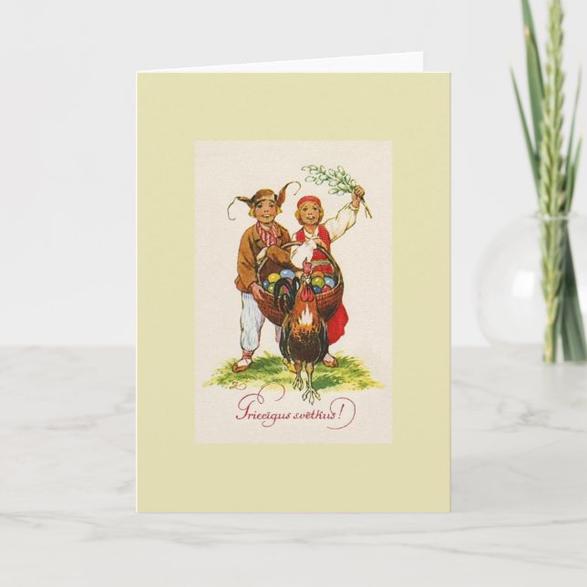 Vintage Latvian Priecīgus Svētkus Easter Card (Front)
