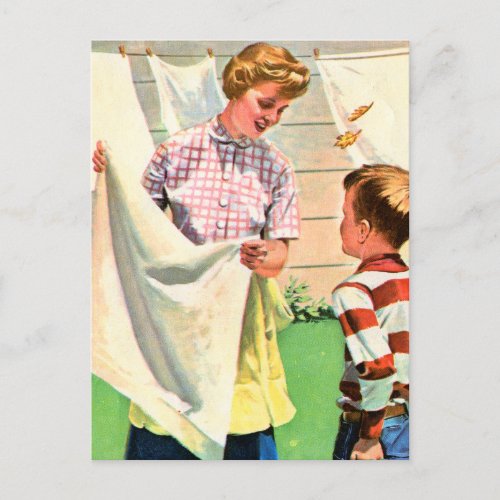 Vintage Laundry Hanging Clothes to Dry Postcard