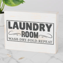 Vintage Laundry Wash Dry Repeat Wooden Box Sign