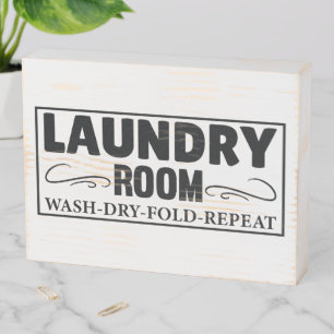 Vintage Laundry Wash Dry Repeat Wooden Box Sign