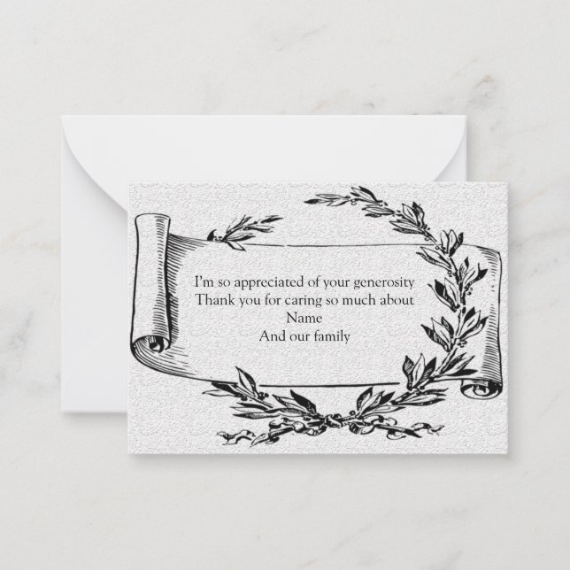 Vintage Laurel Banner After Funeral Thank You Card (Front)