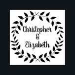 Vintage Laurel Wreath | Simple Wedding Script Name Self-inking Stamp<br><div class="desc">Personalized Couples Self Inking Stamp for Wedding, Engagement , Bridal Shower, Anniversary or Just Because. Your choice of ink color. Stylish modern typography names in center of an elegant & rustic folk art style laurel wreath. All text can be customized. Trendy vine greenery illustration was inspired by vintage embroidery, retro...</div>