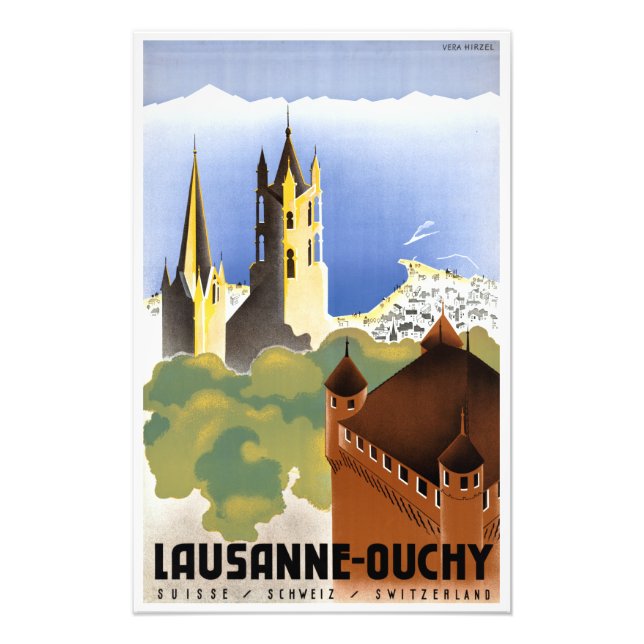 Vintage Lausanne-Ouchy Switzerland Travel Poster (Front)
