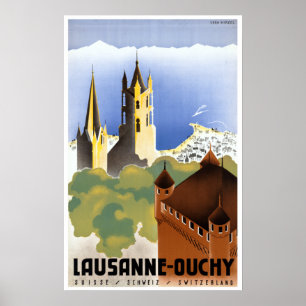 Vintage Lausanne-Ouchy Switzerland Travel Poster