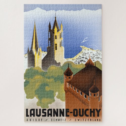 Vintage Lausanne_Ouchy Switzerland Travel Poster Jigsaw Puzzle