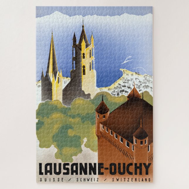 Vintage Lausanne-Ouchy Switzerland Travel Poster Jigsaw Puzzle (Vertical)