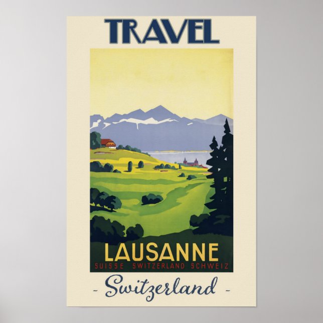 Vintage Lausanne Switzerland Travel  Poster (Front)