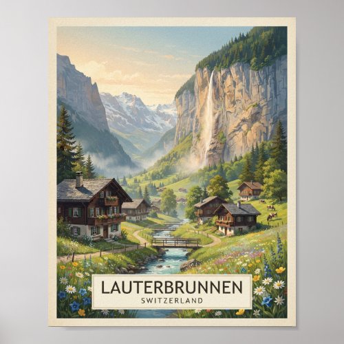 Vintage Lauterbrunnen Switzerland Travel Poster
