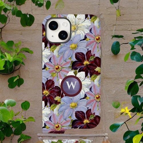 Vintage Lavender and Burgundy Watercolor Clematis Case_Mate iPhone 14 Case