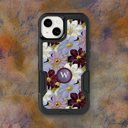 Vintage Lavender and Burgundy Watercolor Clematis OtterBox iPhone 14 Case