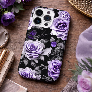 Vintage Lavender and Gray Rose iPhone 15 Pro Case