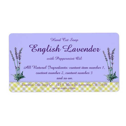 Vintage Lavender and Plaid Handmade Soap Label