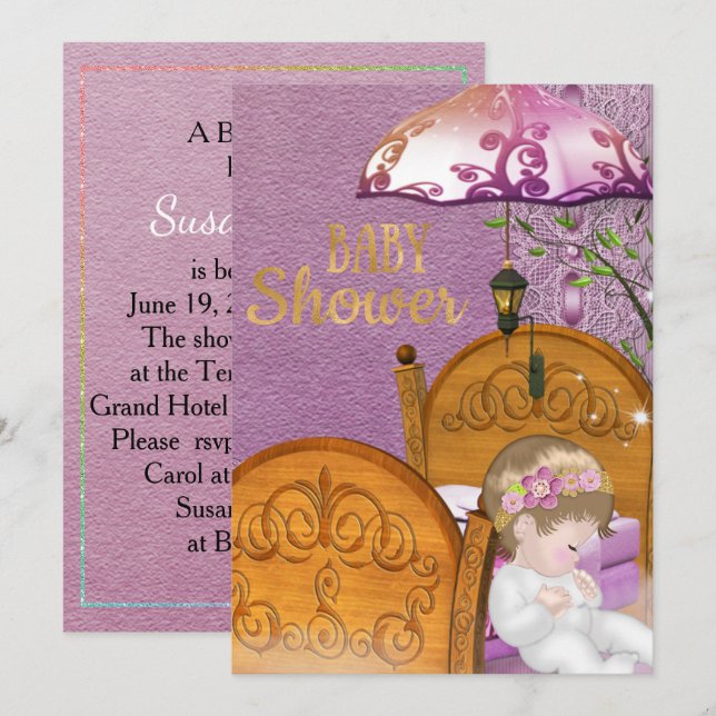 Vintage Lavender Baby Shower Invitation (Front/Back)