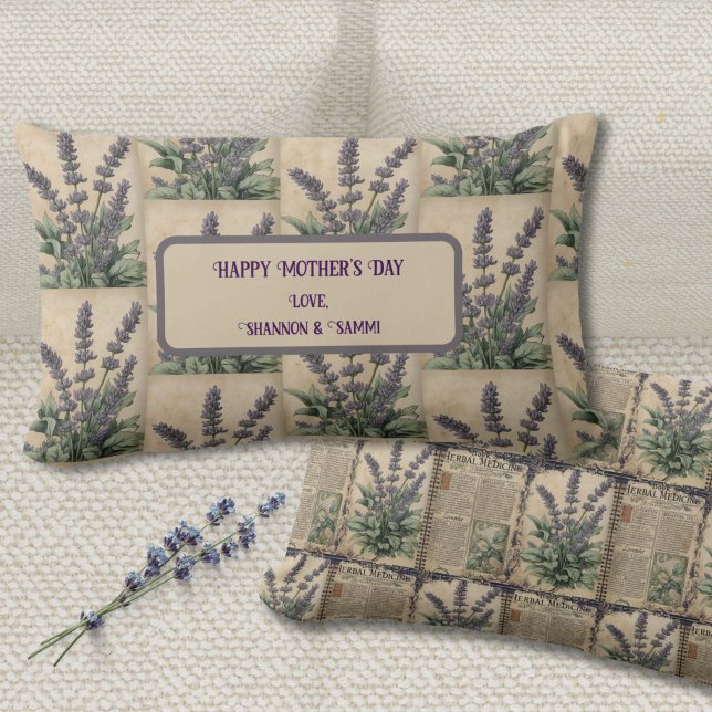 Vintage Lavender Botanical Accent Lumbar Pillow (Vintage Lavender Lumbar Pillow Gift for Mom, Garden Lovers, or Kitchen Witches)