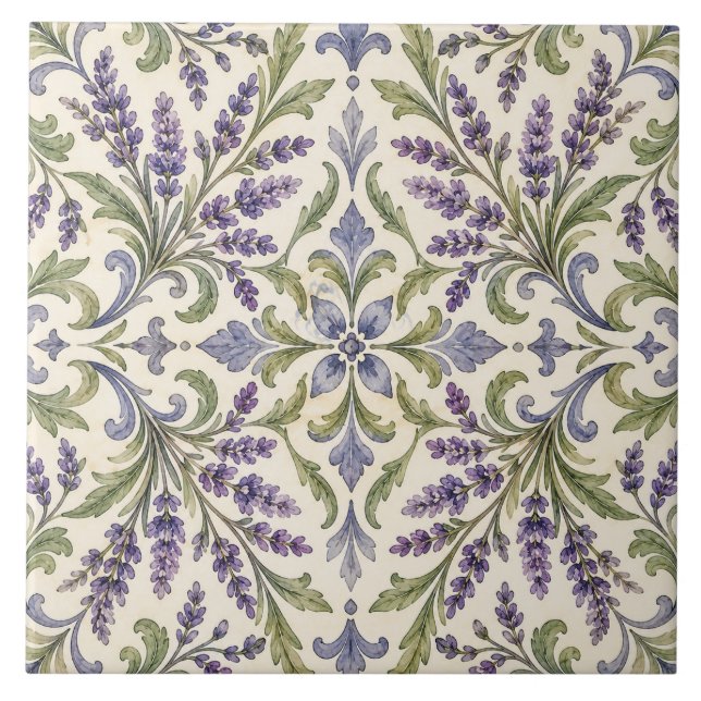 Vintage Lavender Botanical Ceramic Tile (Front)