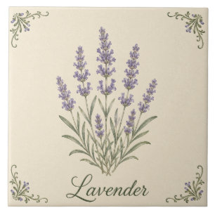 Vintage Lavender Botanical Cottage Kitchen Herb Ceramic Tile