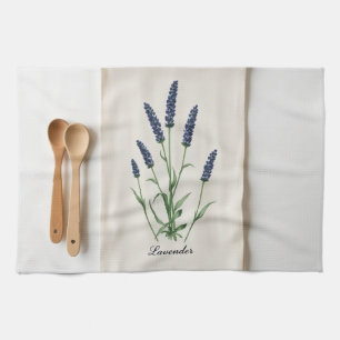 Vintage Lavender Botanical Watercolor Linen Kitchen Towel