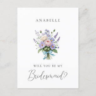 Vintage Lavender Bouquet Bridesmaid Proposal Postcard