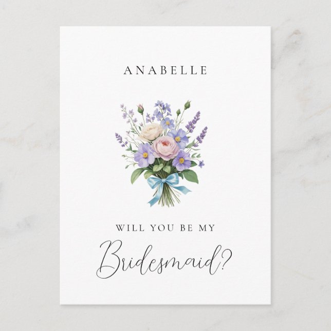 Vintage Lavender Bouquet Bridesmaid Proposal Postcard (Front)