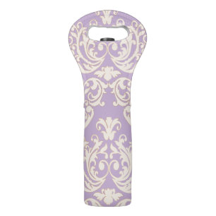 Vintage Lavender & Cream Damask Wine Bag
