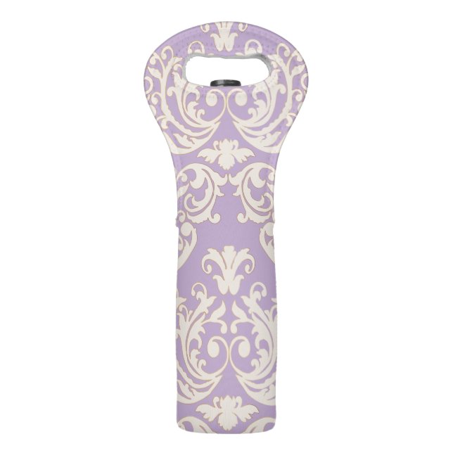 Vintage Lavender & Cream Damask Wine Bag (Front)