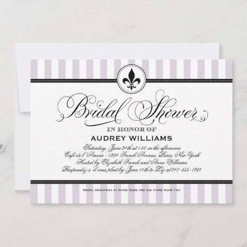 Vintage Lavender Fleur de Lis French Bridal Shower Invitation