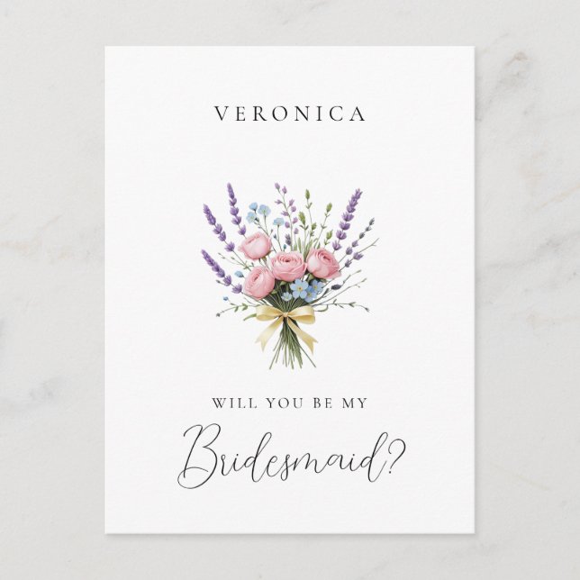Vintage Lavender Floral Bridesmaid Proposal Postcard (Front)