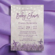 Vintage Lavender Floral Butterfly Baby Shower Invitation