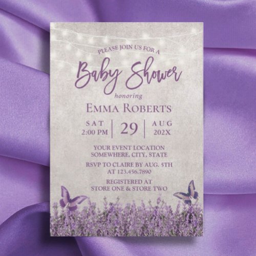 Vintage Lavender Floral Butterfly Baby Shower Invitation