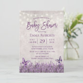 Vintage Lavender Floral Butterfly Baby Shower Invitation (Standing Front)