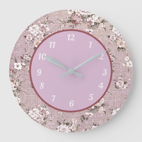 Vintage Lavender Floral Design  Large Clock