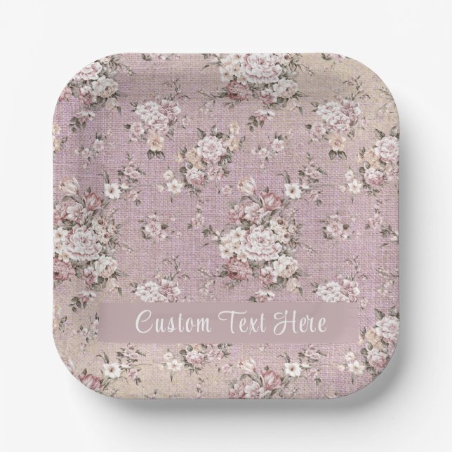 Vintage Lavender Floral Elegant Stylish Paper Plates (Front)