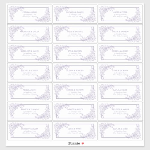 Vintage Lavender Floral Line Art Guest Address Sticker