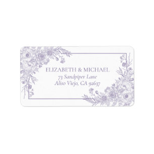 Vintage Lavender Floral Line Art Return Address Label