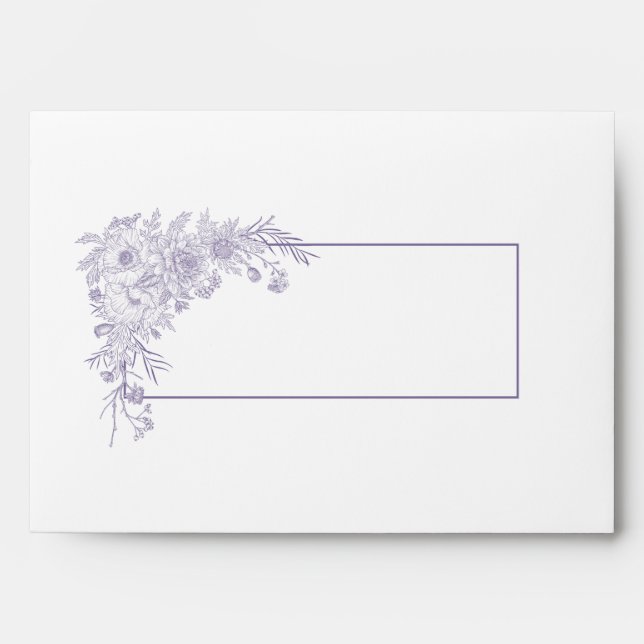 Vintage Lavender Floral Line Art Wedding Envelope (Front)