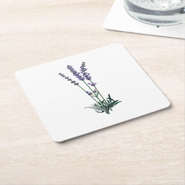 Vintage Lavender Flower Square Paper Coaster (Angled)