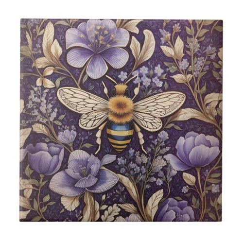 Vintage Lavender Flowers Bumble Bee Purple Nature Ceramic Tile