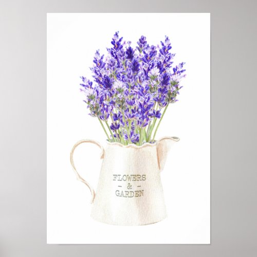 Vintage Lavender Flowers in Jug Poster