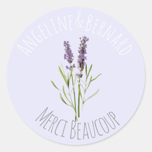 Vintage Lavender for weddings _ Merci Classic Round Sticker