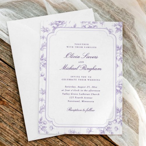 Vintage Lavender French Floral Toile Frame Wedding Invitation