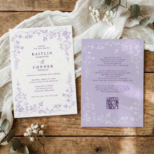 Vintage Lavender French Floral Wedding Invitation